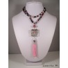 Necklace crystal beads Bohemian roses and others, square concrete pendant