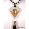 Necklace crystal beads Bohemian white chestnut tones, heart pendant