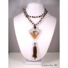 Necklace crystal beads Bohemian white chestnut tones, heart pendant