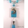 Glass and turquoise crystal pearl necklace, silver rocaille