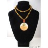 Collier perles cristal Bohême et verre orange, perles métal
