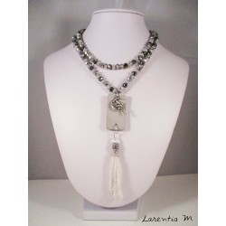 Gray Bohemian crystal beads necklace, rectangle concrete