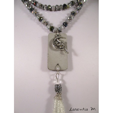 Gray Bohemian crystal beads necklace, rectangle concrete