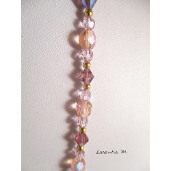 Swarovski crystal pearl necklace and glass, painted concrete rectangle pendant grape, with waxed pearl and purple shamballa