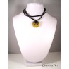 Necklace black double neck, small round gilded concrete
