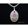 Collier granit ovale,  papillon argent sur cristal Swarovski