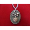 Collier granit ovale, perle shamballa pêche, nœud papillon
