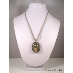 Necklace granite oval, pearl shamballa peach, bow tie