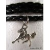 Bracelet homme cuir noir, cheval argenté