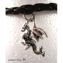 Leather bracelet brown leather, silver dragon