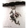 Leather bracelet brown leather, silver dragon