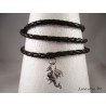 Bracelet homme cuir marron, dragon argenté