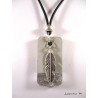 Collier rectangle béton argent, plume et perle