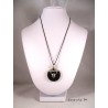 Necklace round black painted concrete, pearl silver skull ring on stainless steel, rubber cord