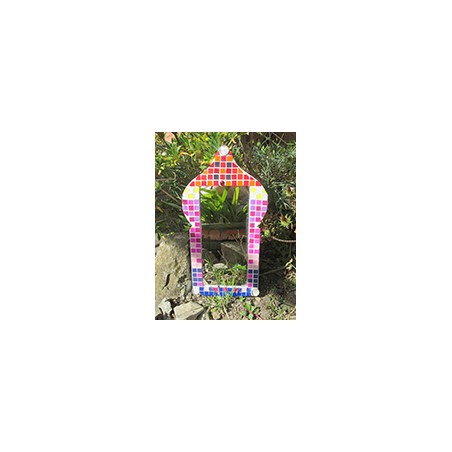 Miroir en papier maché, peint, décoré de mosaique plastique