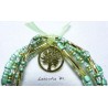 5-row bracelet in seed beads in green-white-gold tones, tree of life