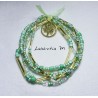 5-row bracelet in seed beads in green-white-gold tones, tree of life