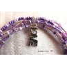 Bracelet 5 rangs en perles de rocaille tons violet-argent, "Love" argenté