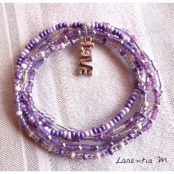 Bracelet 5 rangs en perles de rocaille tons violet-argent