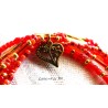 Bracelet 5 rangs en perles de rocaille tons rouge-or, coeur doré