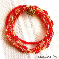 Bracelet 5 rangs en perles de rocaille tons rouge-or