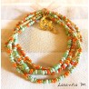 Bracelet 5 rangs en perles de rocaille tons orange-vert-or