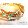 Bracelet 5 rows in seed beads orange-green-gold tones, fairy on golden moon