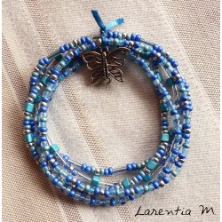Bracelet 5 rangs en perles de rocaille tons bleus-argent