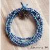 Bracelet 5 rows in seed beads blue-silver tones, silver butterfly