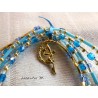 Bracelet 5 rangs en perles de rocaille tons bleus-or, fée sur lune or