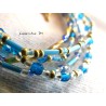 Bracelet 5 rangs en perles de rocaille tons bleus-or, fée sur lune or
