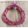 Bracelet 5 rows in seed beads pink-silver tones, old silver heart