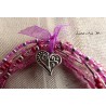 Bracelet 5 rows in seed beads pink-silver tones, old silver heart