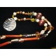 Long necklace 50 cm orange/red beads and feather