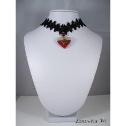 Necklace "Cat" with Swarovski crystal black pearl Stand black painted concrete diamond and black pearl square