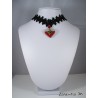 Necklace "Cat" with Swarovski crystal black pearl Stand black painted concrete diamond and black pearl square