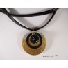 Lace necklace, square gilded concrete, gold heart and black pearl