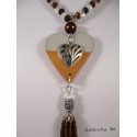 Necklace Bohemian crystal beads and seed beads, pendants concrete heart on golden pearl shamballa brown and golden tree of life.