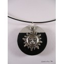 Pendant Necklace "Cat" with black pearl on circle concrete pad painted black