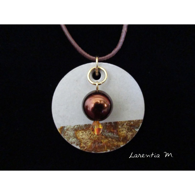 Necklace, pendant with waxed beads / Swarovski on concrete pad