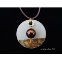 Necklace, pendant with waxed beads / Swarovski on concrete pad