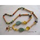 Sautoir 50 cm tons vert/marron/jaune avec pendentif