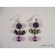 Silver bow tie earrings, purple shamballa beads, pink magic pearls