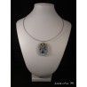 Collier béton ovale, connecteur cœur et perles cristal Swarovski bleues, ras de cou rigide gris