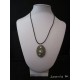 Granite oval necklace, shamballa green pearl, sun silver, gray suede cord