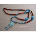 Long necklace 50 cm turquoise/orange/brown