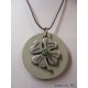 Silver clover concrete necklace / Swarovski green crystal, brown waxed cord