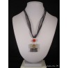 Necklace black square black concrete square, zodiac sign "Cancer", pearl gray metal, black ribbons