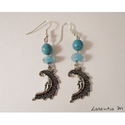 Pierced ears moons silver, turquoise pearls