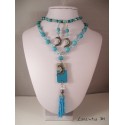 Parures bijoux Sautoir béton, bracelet et boucles d'oreilles perles turquoises